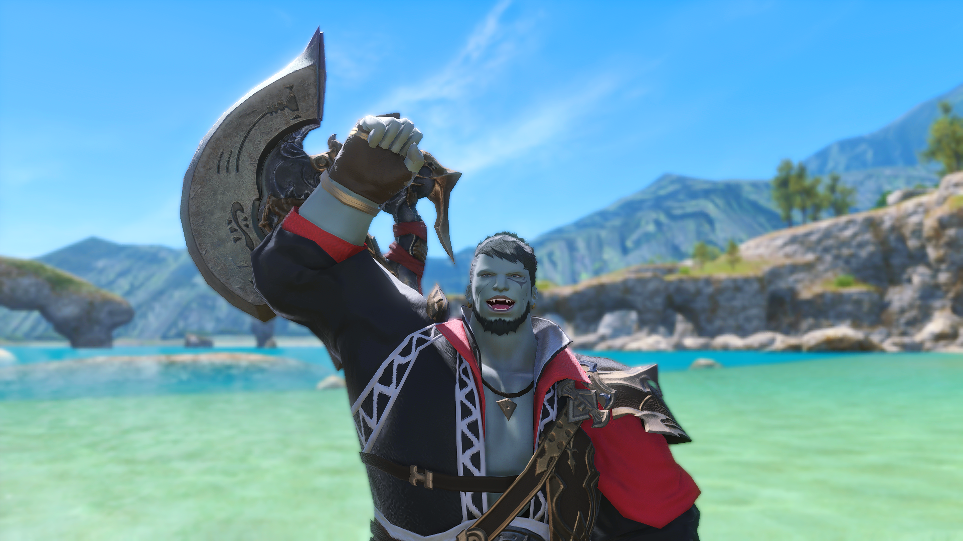 A screenshot of Ahldtrach at the beach with his fist in the air.